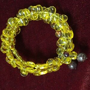Stunning Yellow Glass Beaded Wrap Bracelet With Garnet Accents